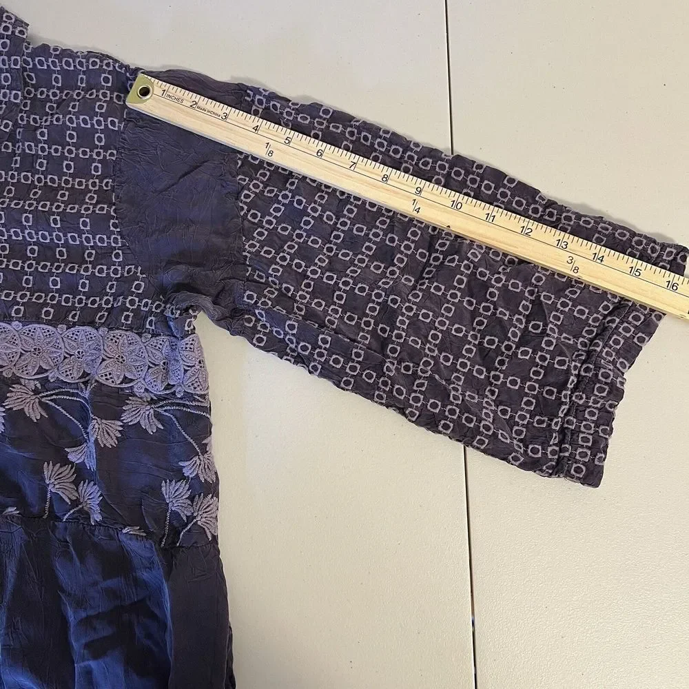 Johnny Was Sheer Floral Embroidered Eyelet Blouse Boho Purple Button Up Sz Large - Picture 8 of 8